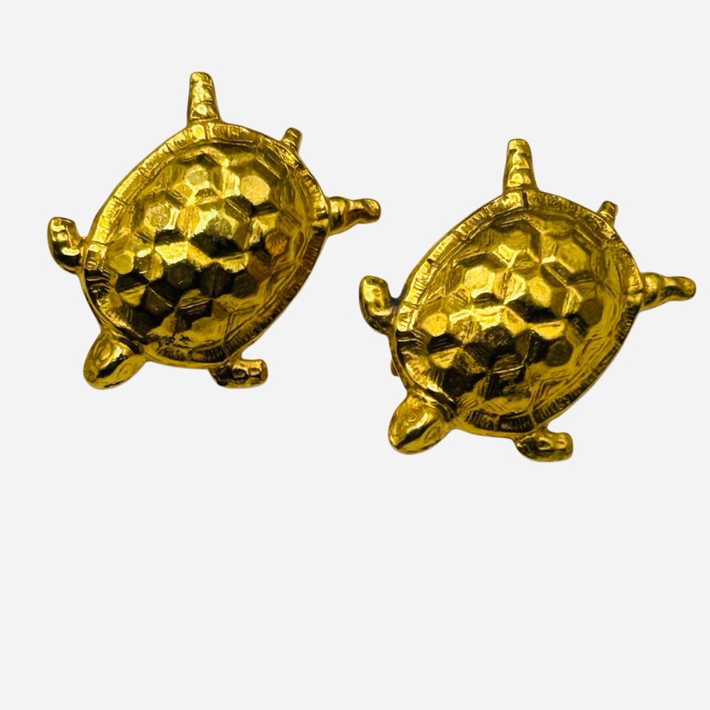 Vintage Gold Tone Turtle Clip Earrings